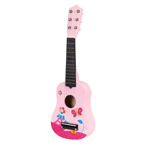Gitara dla dzieci drewniana metalowe struny kostka - różowa ECOTOYS Gitara dla dzieci drewniana metalowe struny kostka - różowa ECOTOYS
