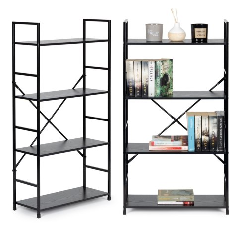 Regał drewniany szeroki 4 półki nowoczesny LOFT czarny ModernHome Regał drewniany szeroki 4 półki nowoczesny LOFT czarny ModernHome