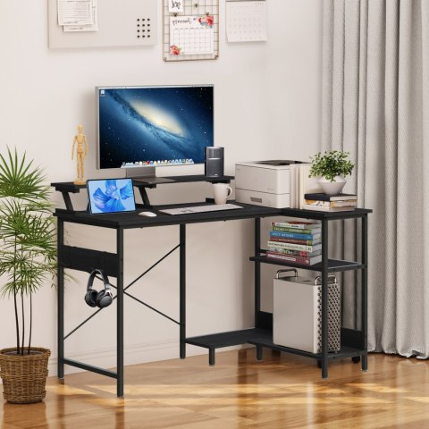 Biurko narożne komputerowe stół 3 półki czarny ModernHome Biurko narożne komputerowe stół 3 półki czarny ModernHome