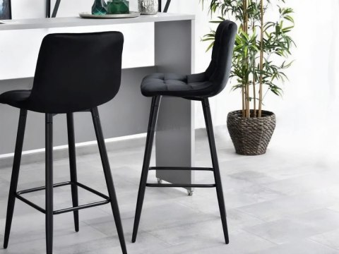Hoker stołek barowy wysokie krzesło podnóżek welur czarny ModernHome Hoker stołek barowy wysokie krzesło podnóżek welur czarny ModernHome