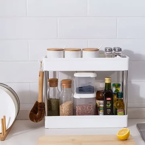 Plastikowy regał łazienkowy z 4 półkami kółka biały ModernHome Plastikowy regał łazienkowy z 4 półkami kółka biały ModernHome