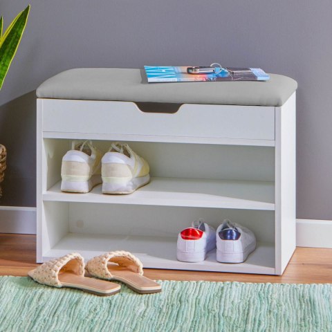 Szafka na buty z otwieranym siedziskiem 2 półki biała ModernHome Szafka na buty z otwieranym siedziskiem 2 półki biała ModernHome