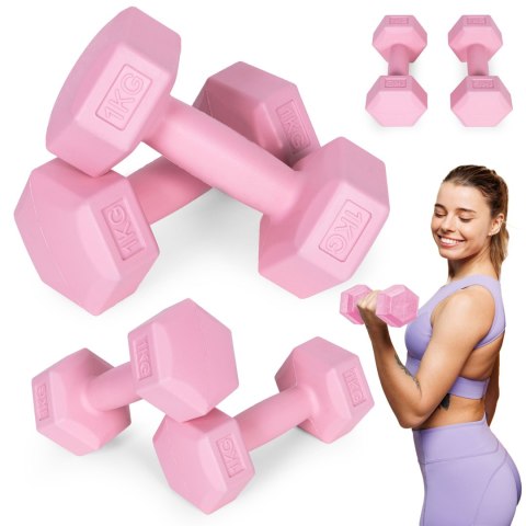 Hantle sześciokątne zestaw 2x1 kg ciężarki do ćwiczeń obciążniki fitness różowe ModernHome Hantle sześciokątne zestaw 2x1 kg ciężarki do ćwiczeń obciążniki fitness różowe ModernHome