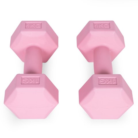 Hantle sześciokątne zestaw 2x1 kg ciężarki do ćwiczeń obciążniki fitness różowe ModernHome Hantle sześciokątne zestaw 2x1 kg ciężarki do ćwiczeń obciążniki fitness różowe ModernHome
