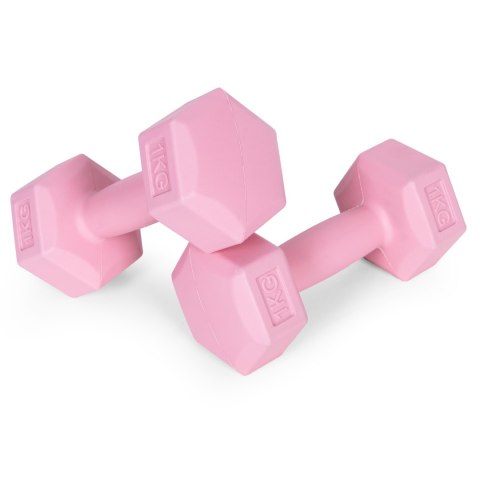 Hantle sześciokątne zestaw 2x1 kg ciężarki do ćwiczeń obciążniki fitness różowe ModernHome Hantle sześciokątne zestaw 2x1 kg ciężarki do ćwiczeń obciążniki fitness różowe ModernHome