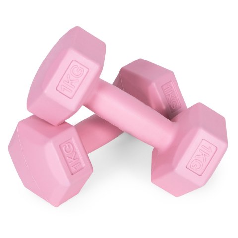 Hantle sześciokątne zestaw 2x1 kg ciężarki do ćwiczeń obciążniki fitness różowe ModernHome Hantle sześciokątne zestaw 2x1 kg ciężarki do ćwiczeń obciążniki fitness różowe ModernHome