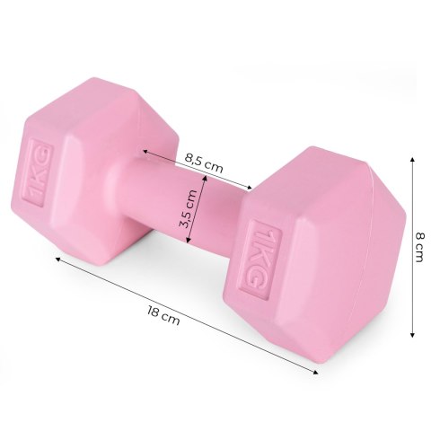 Hantle sześciokątne zestaw 2x1 kg ciężarki do ćwiczeń obciążniki fitness różowe ModernHome Hantle sześciokątne zestaw 2x1 kg ciężarki do ćwiczeń obciążniki fitness różowe ModernHome
