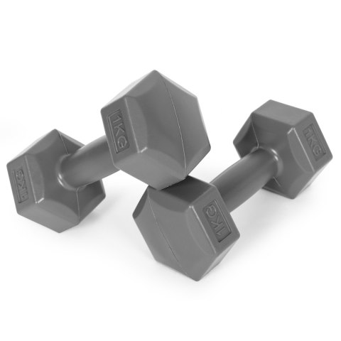 Hantle sześciokątne zestaw 2x1 kg ciężarki do ćwiczeń obciążniki fitness szare ModernHome Hantle sześciokątne zestaw 2x1 kg ciężarki do ćwiczeń obciążniki fitness szare ModernHome