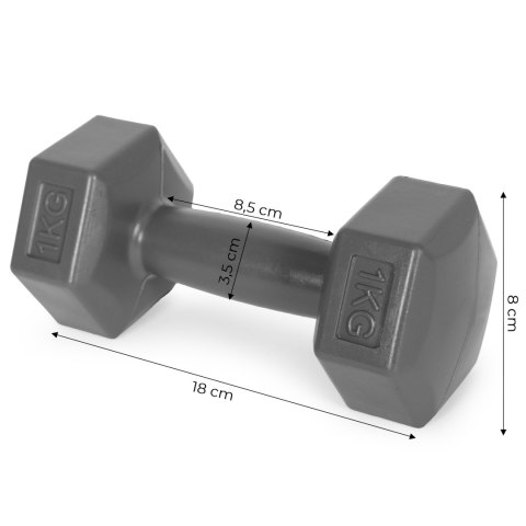 Hantle sześciokątne zestaw 2x1 kg ciężarki do ćwiczeń obciążniki fitness szare ModernHome Hantle sześciokątne zestaw 2x1 kg ciężarki do ćwiczeń obciążniki fitness szare ModernHome