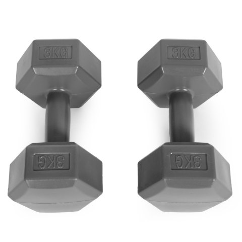 Hantle sześciokątne zestaw 2x3 kg ciężarki do ćwiczeń obciążniki fitness szare ModernHome Hantle sześciokątne zestaw 2x3 kg ciężarki do ćwiczeń obciążniki fitness szare ModernHome