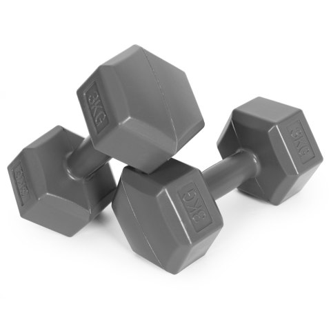 Hantle sześciokątne zestaw 2x3 kg ciężarki do ćwiczeń obciążniki fitness szare ModernHome Hantle sześciokątne zestaw 2x3 kg ciężarki do ćwiczeń obciążniki fitness szare ModernHome
