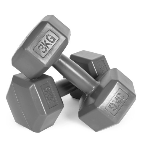 Hantle sześciokątne zestaw 2x3 kg ciężarki do ćwiczeń obciążniki fitness szare ModernHome Hantle sześciokątne zestaw 2x3 kg ciężarki do ćwiczeń obciążniki fitness szare ModernHome