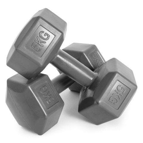 Hantle sześciokątne zestaw 2x5 kg ciężarki do ćwiczeń obciążniki fitness szare ModernHome Hantle sześciokątne zestaw 2x5 kg ciężarki do ćwiczeń obciążniki fitness szare ModernHome