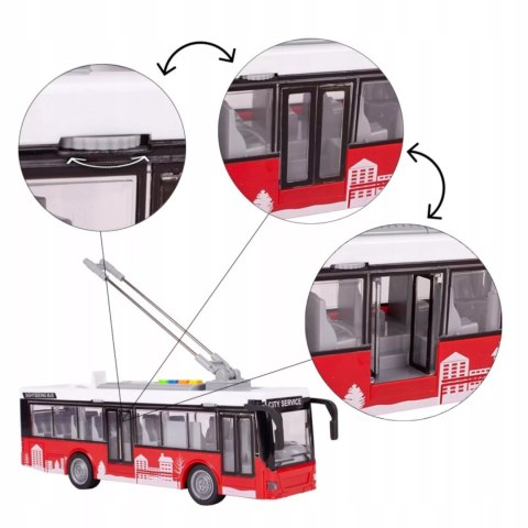 Duży czerwony trolejbus miejski otwierane drzwi dźwięki światła WY911A Duży czerwony trolejbus miejski otwierane drzwi dźwięki światła WY911A