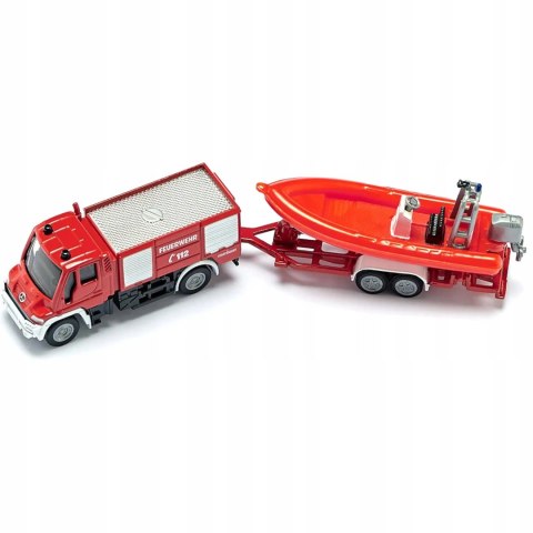 Siku Straż pożarna Unimog z łodzią model metal S1636 Siku Straż pożarna Unimog z łodzią model metal S1636