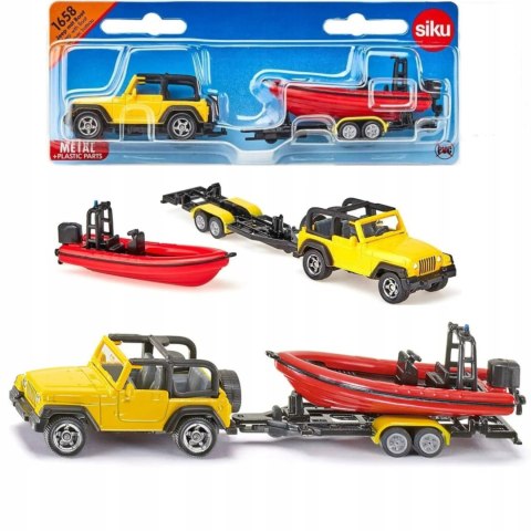 Siku Jeep samochód z łodzią na naczepie model metal S1658 Siku Jeep samochód z łodzią na naczepie model metal S1658