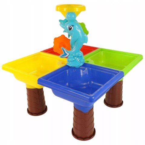 Stolik do piasku i do wody delfin młyn łopatka grabki foremki 25 el 9829 Stolik do piasku i do wody delfin młyn łopatka grabki foremki 25 el 9829