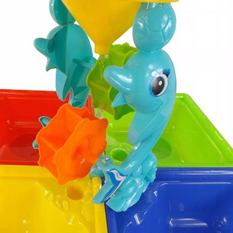 Stolik do piasku i do wody delfin młyn łopatka grabki foremki 25 el 9829 Stolik do piasku i do wody delfin młyn łopatka grabki foremki 25 el 9829