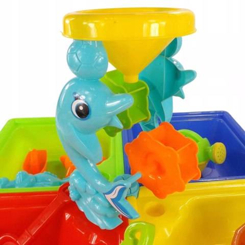 Stolik do piasku i do wody delfin młyn łopatka grabki foremki 25 el 9829 Stolik do piasku i do wody delfin młyn łopatka grabki foremki 25 el 9829