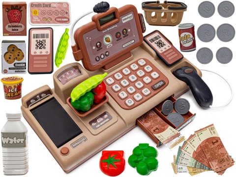 Edukacyjna sklepowa kasa fiskalna - mikrofon, waga, koszyk, akcesoria Edukacyjna sklepowa kasa fiskalna - mikrofon, waga, koszyk, akcesoria