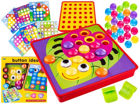 Edukacyjna Guzikowa Układanka, Puzzle, Mozaika, Plansze + Kolorowe Guziczki Klocki Edukacyjna Guzikowa Układanka, Puzzle, Mozaika, Plansze + Kolorowe Guziczki Klocki