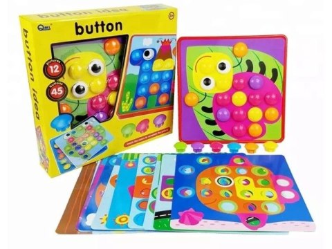Edukacyjna Guzikowa Układanka, Puzzle, Mozaika, Plansze + Kolorowe Guziczki Klocki Edukacyjna Guzikowa Układanka, Puzzle, Mozaika, Plansze + Kolorowe Guziczki Klocki