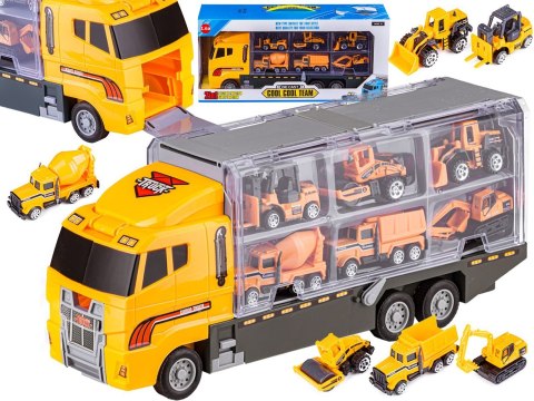 Ciężarówka, Transporter + Auta, Otwierana Laweta, Pojazdy Budowlane 7w1 Przecena 1 Ciężarówka, Transporter + Auta, Otwierana Laweta, Pojazdy Budowlane 7w1 Przecena 1