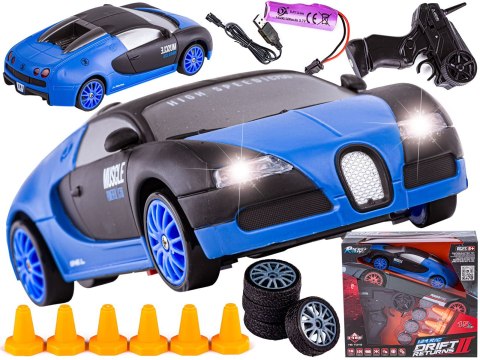 Samochód Do Driftu, Auto RC Drift 1:24 2,4 GHz 4WD CZARNO-NIEBIESKIE BUGATTI Samochód Do Driftu, Auto RC Drift 1:24 2,4 GHz 4WD CZARNO-NIEBIESKIE BUGATTI