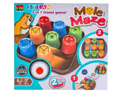 Edukacyjna Gra Logiczna "MOLE MAZE" 2w1 SZYBKIE KUBECZKI, Kółko Krzyżyk, Karty Edukacyjna Gra Logiczna "MOLE MAZE" 2w1 SZYBKIE KUBECZKI, Kółko Krzyżyk, Karty
