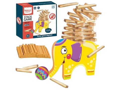 Edukacyjna gra zręcznościowa "Stack Game", Zbuduj wieżę, Układanka, Klocki + Słoń Edukacyjna gra zręcznościowa "Stack Game", Zbuduj wieżę, Układanka, Klocki + Słoń