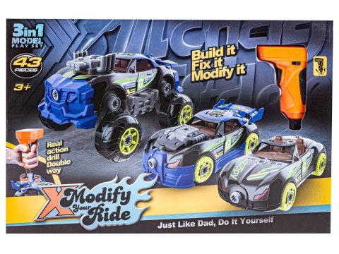Sportowy, Terenowy Samochód do rozkręcania i skręcania 3w1 TUNING + Wkrętarka, Monster Truck Sportowy, Terenowy Samochód do rozkręcania i skręcania 3w1 TUNING + Wkrętarka, Monster Truck