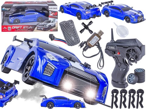 DUŻY Samochód Do Driftu Auto RC Drift 1:16 2,4 GHz PARA DYM 4WD Niebieski Nissan GTR LED DUŻY Samochód Do Driftu Auto RC Drift 1:16 2,4 GHz PARA DYM 4WD Niebieski Nissan GTR LED