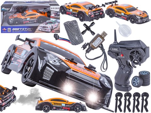 DUŻY Samochód Do Driftu Auto RC Drift 1:16 2,4 GHz PARA DYM 4WD Pomarańczowy Nissan GTR LED DUŻY Samochód Do Driftu Auto RC Drift 1:16 2,4 GHz PARA DYM 4WD Pomarańczowy Nissan GTR LED