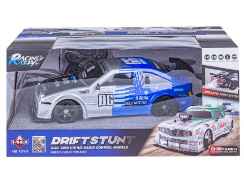 DUŻY Samochód Do Driftu Auto RC Drift 1:16 2,4 GHz PARA DYM Srebrna Toyota 4WD LED DUŻY Samochód Do Driftu Auto RC Drift 1:16 2,4 GHz PARA DYM Srebrna Toyota 4WD LED