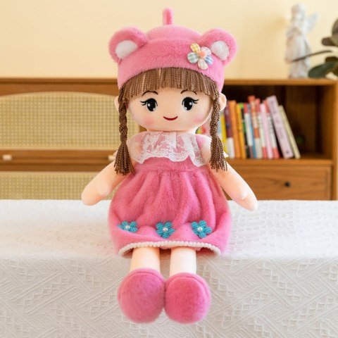 Lalka Szmacianka Miękka Pluszowa Różowa Sukienka Czapka Z Uszami 45cm Lalka Szmacianka Miękka Pluszowa Różowa Sukienka Czapka Z Uszami 45cm