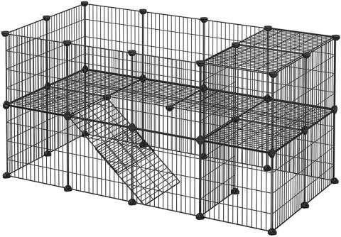 Kojec modułowy zagroda dla małych zwierząt gryzoni chomika świnki morskiej 2 poziomy czarny Kojec modułowy zagroda dla małych zwierząt gryzoni chomika świnki morskiej 2 poziomy czarny