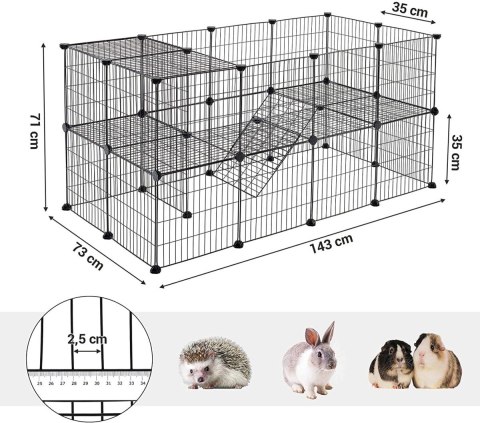 Kojec modułowy zagroda dla małych zwierząt gryzoni chomika świnki morskiej 2 poziomy czarny Kojec modułowy zagroda dla małych zwierząt gryzoni chomika świnki morskiej 2 poziomy czarny