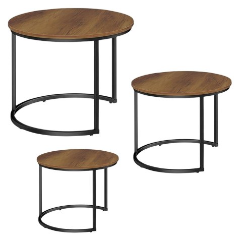 Zestaw Okrągłe Stoliki Kawowe 3w1 Vintage Naturalne Drewno 51cm 40cm 30cm Zestaw Okrągłe Stoliki Kawowe 3w1 Vintage Naturalne Drewno 51cm 40cm 30cm