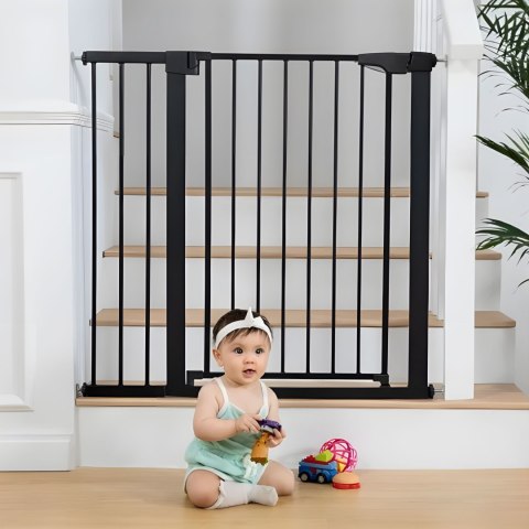 Bramka barierka zabezpieczająca 74-132 cm na schody i drzwi stal dodatkowe panele czarna ECOTOYS Bramka barierka zabezpieczająca 74-132 cm na schody i drzwi stal dodatkowe panele czarna ECOTOYS