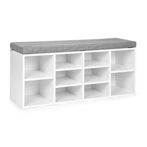 Szafka na buty z szarą poduszką 10 półek biała ModernHome