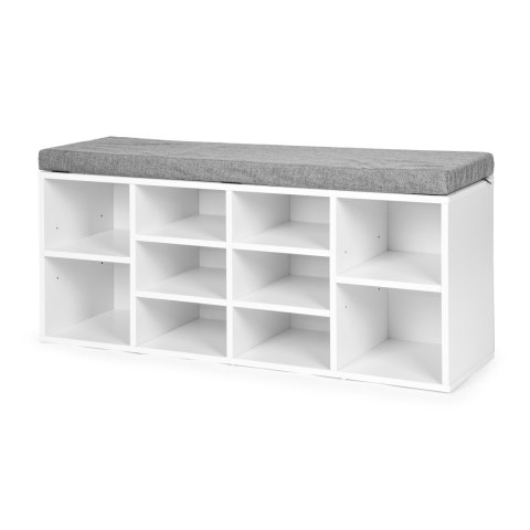 Szafka na buty z szarą poduszką 10 półek biała ModernHome