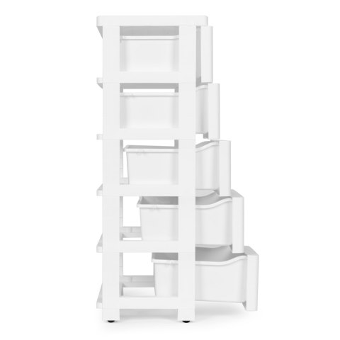 Regał z 5 wysuwanymi szufladami nogi z kółkami biały ModernHome Regał z 5 wysuwanymi szufladami nogi z kółkami biały ModernHome