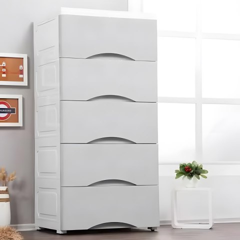 Regał z 5 wysuwanymi szufladami nogi z kółkami szary ModernHome Regał z 5 wysuwanymi szufladami nogi z kółkami szary ModernHome