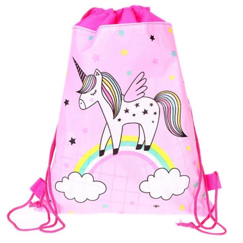 Worek Szkolny Na Buty Strój Gimnastyczny Jednorożec Na Tęczy Różowy 35x27cm Worek Szkolny Na Buty Strój Gimnastyczny Jednorożec Na Tęczy Różowy 35x27cm