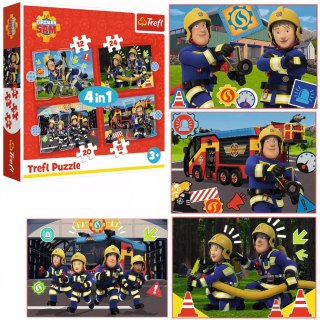 Puzzle 4w1 Strażak Sam, Przygody Strażaka Sama 4 układanki Trefl 34632