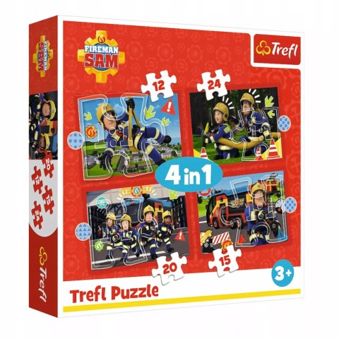 Puzzle 4w1 Strażak Sam, Przygody Strażaka Sama 4 układanki Trefl 34632