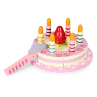 Zestaw drewniany tort na rzepy świeczki truskawka dla dzieci 15 elementów ECOTOYS