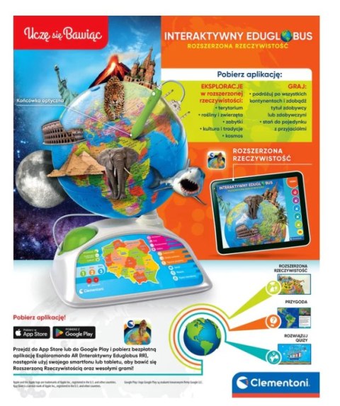 Interaktywny Edukacyjny Globus Eduglobus Język Polski Clementoni 50847