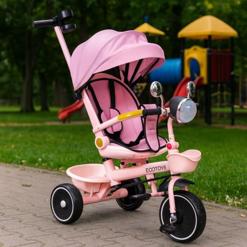 Rowerek trójkołowy dla dzieci spacerówka obracane siedzisko pchacz różowy ECOTOYS