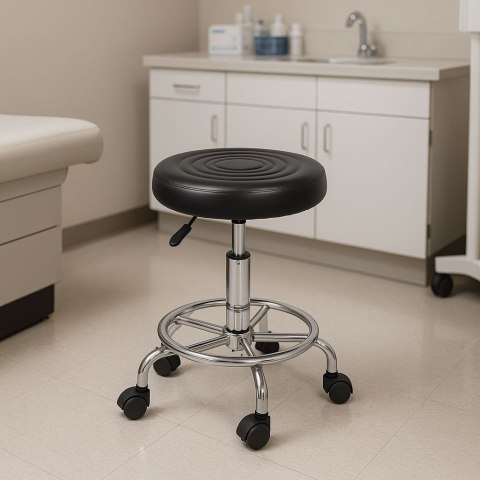 Stołek obrotowy taboret kosmetyczny medyczny fotel regulowany czarny ModernHome